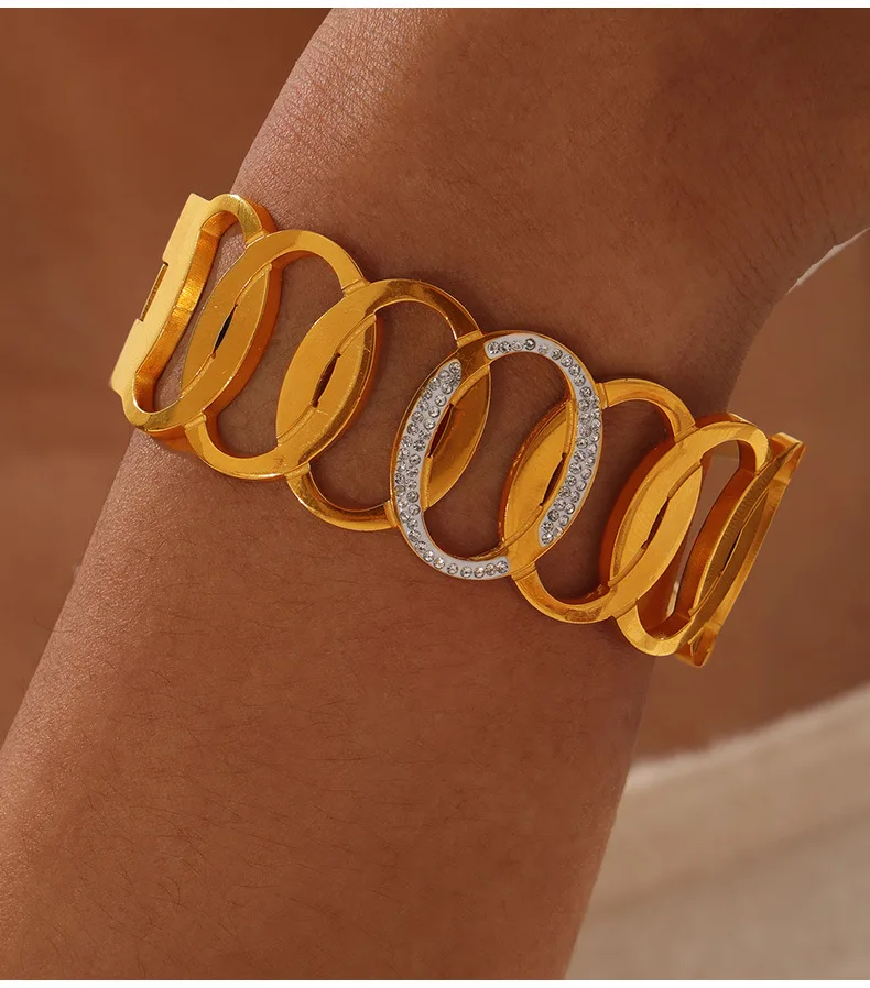 Neues 316L Edelstahl Vergoldetes Armband für Frauen Geometrisches Hohles Persönlichkeits-Armband Mädchen Luxus-Schmuck Accessoires – Detail 9