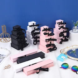 Necklace Boxes Ribbon Flap Jewelry Packaging Box Solid Color Creativer Greeting Card Necklace Bracelet Gift Package Paper Box