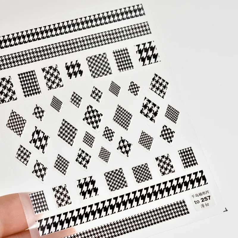 

Black and white grid adhesive nail stickers 5d nail stickers color black and white houndstooth stripes