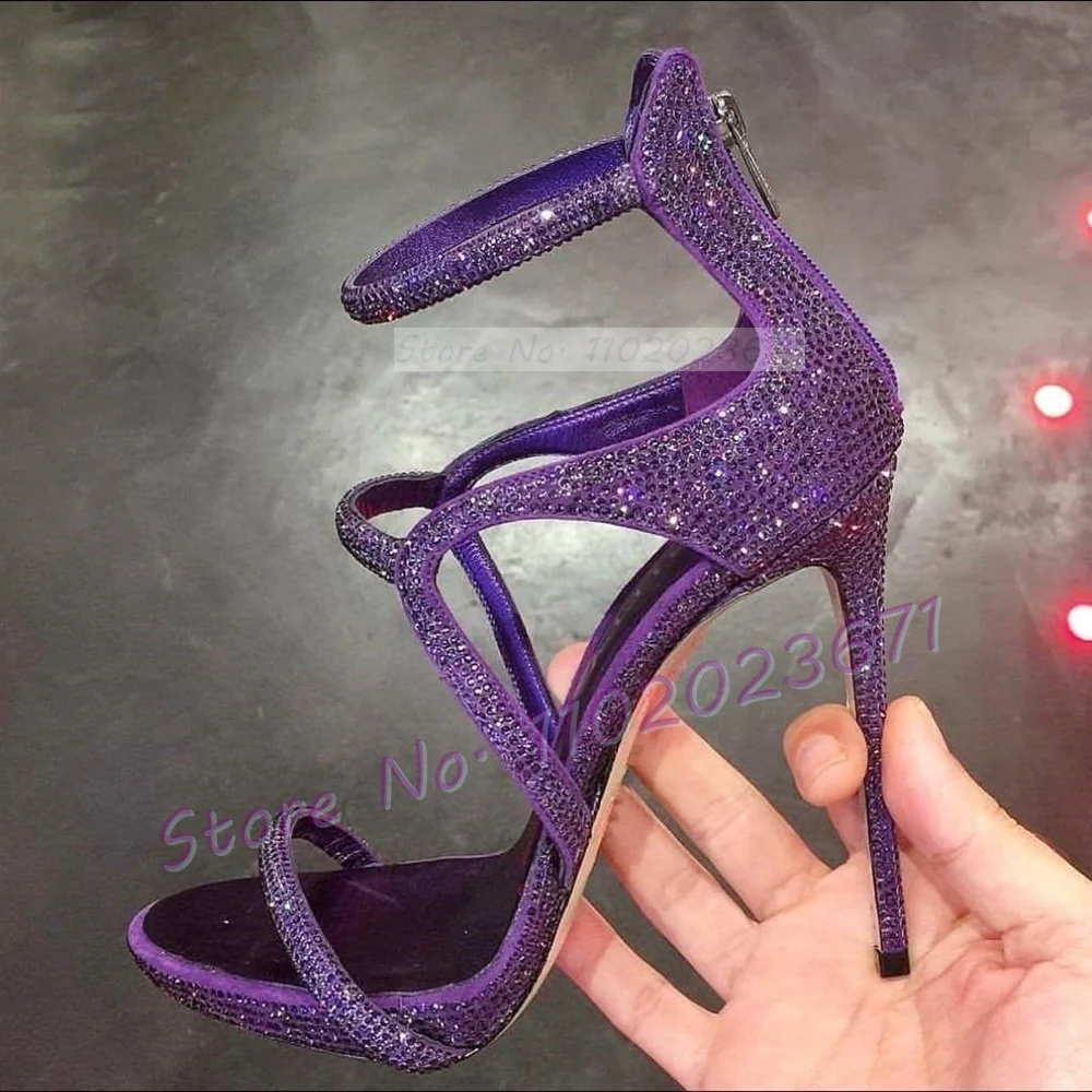

Purple Crystal Platform Sandals With High Heels Women Sparkling Party Evening Custom Shoes Sexy Ladies Cross Strap Dress Sandals