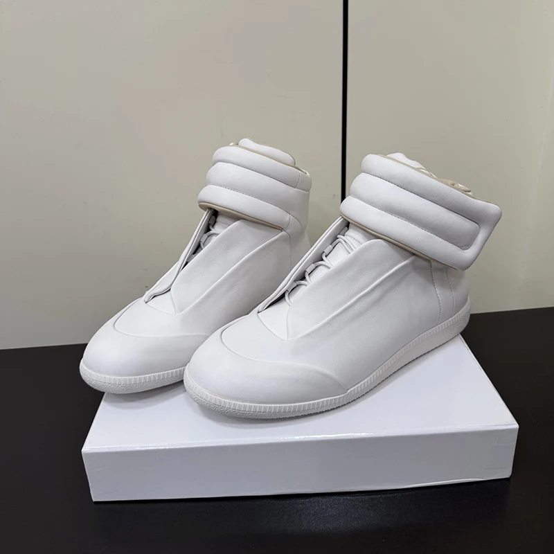 Black Fashionable Men's Flat High Top Made Of Genuine Leather Material, Black/White Street Style Casual Shoes_vogvips.com