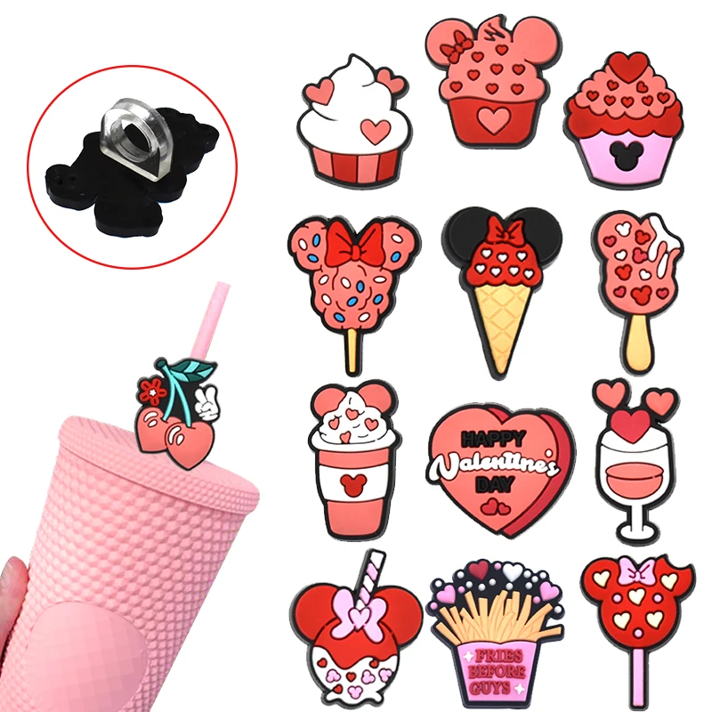 1PCS Valentine's Day Love straw topper PVC Valentine's Day Heart straw  topper for tumble straw tip straw cover pen topper Gift