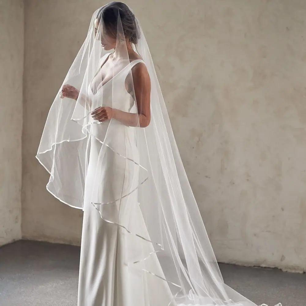 Wedding Veil Bride to Be Pencil Edge Bridal Veils 3 M White Ivory Wedding Veil Photo Accessory Cathedral bridal veil
