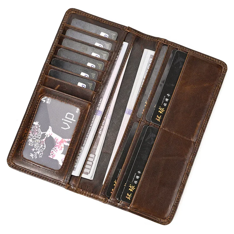 Men Leather Long Wallet Bifold Card Holder