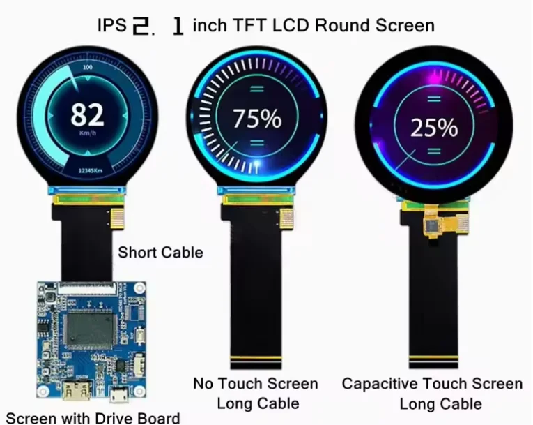 IPS 2.1 inch 40PIN TFT LCD Capacitive Round Screen (Short Cable) ST7701S IC 480*480 SPI+RGB Interface HDMI-compatible Board