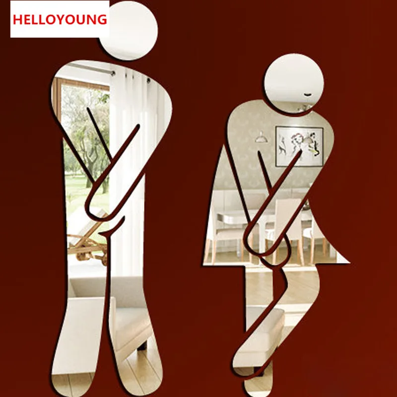 

3D Toilet Entrance Sign Gold Silver Bathroom Mirror Wall Sticker Logo for Shopping Mall Public Places Toilet Door Decoration