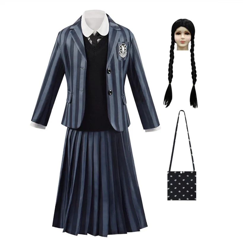 

2023 Cossky Family Cosplay Costume Kids Suits Addams Party School Uniform Wednesday Halloween Costume