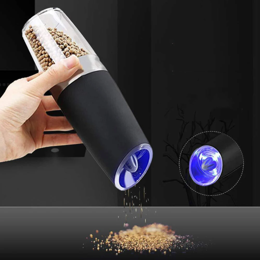 HIKUUI GRAVITY Induction Pepper Grinder Salt Mill With LED Light Kitchen Seasoning Grinding Tool Automatic Mills