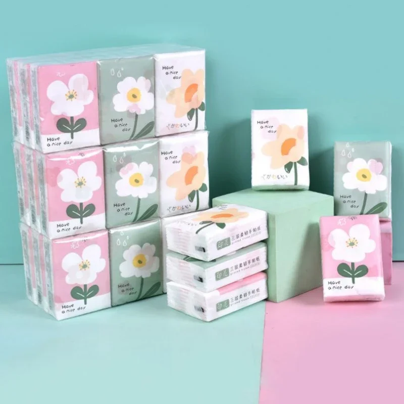 18 Packs Cartoon Printing Handkerchiefs Portable Small Packs of Facial Tissues Can Be Wet Napkins Travel Essential Paper Towels