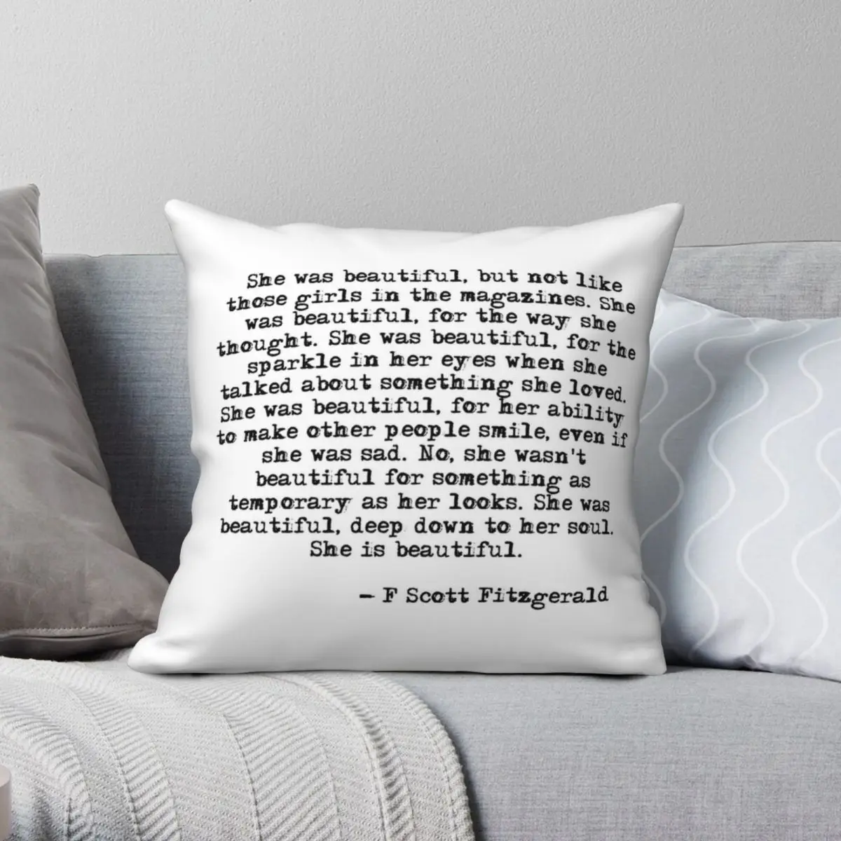 

F Scott Fitzgerald She Was Beautiful Square Pillowcase Polyester Linen Velvet Creative Zip Decor Throw Pillow Case Cushion Cover