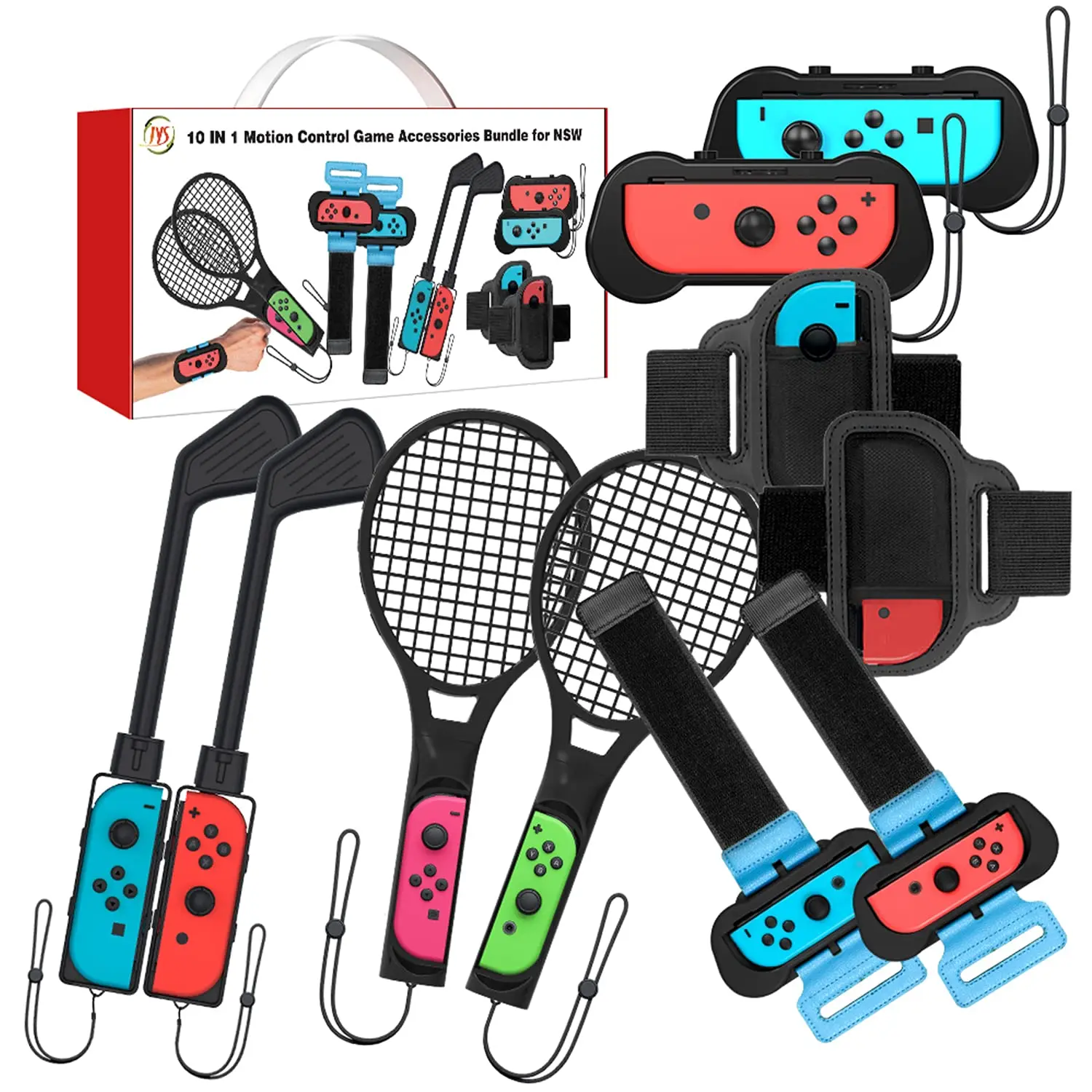 2022 Switch Sports 10 in 1 Accessories Kit Golf Wrist Dance Bands & Leg  Strap Grip Case for Nintendo Switch & OLED Joycon Grip
