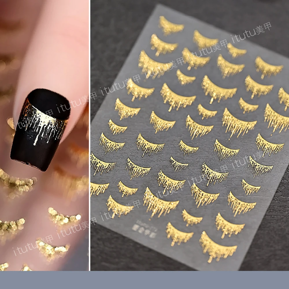French Gilding Sparkle Gold and Silver Laser Pink Shape Nail Sticker Tassel High Quality Nail Stickers Art Decorations Design 5