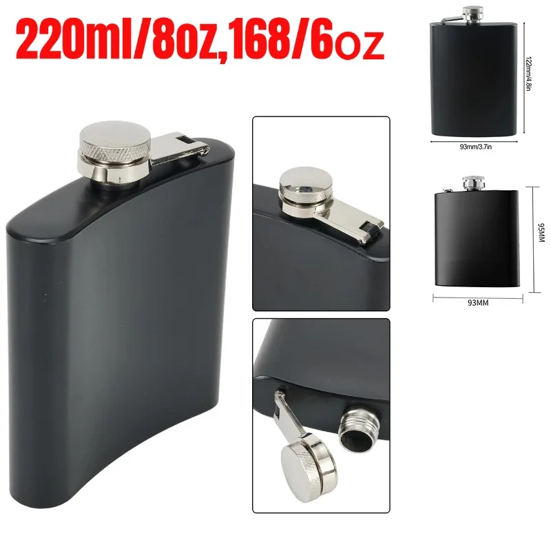6/8oz Hip Flask Camping Fishing Liquor Pocket Replacement Spare Parts Stainless Steel Accessories Black Whiskey
