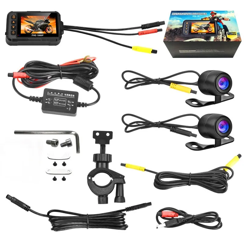 3 Inch Motorcycle Camera DVR Waterproof Motorcycle Dashcam Front & Rear Camera Video Recorder Black Night Vision Box