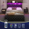 bedstead.Queen Bed Frame with Storage Headboard, Wooden Bed Frame with 47.2Bookcase Headboard4Storage Drawers & Charging Station 4