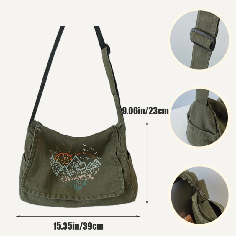 Casual Women's Shoulder Bag Mountain Print Canvas Crossbody Large Capacity for Travel Messenger Bag