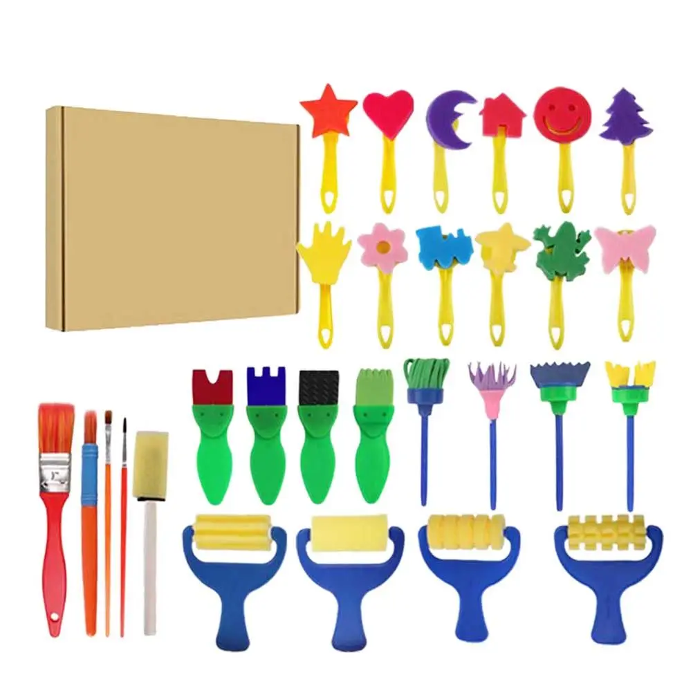 29Pcs 페인팅 스탬프 세트 Eva 스폰지 브러쉬 어린이를위한 크리 에이 티브 DIY 아트 드로잉 도구 어린이 휴대용 페인팅 도구