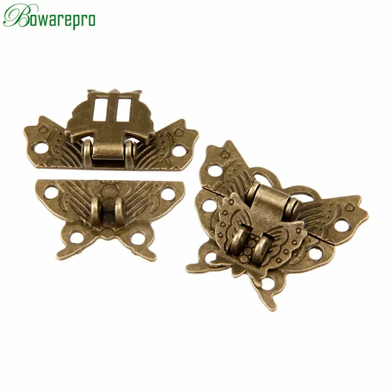 2Pcs Antique Bronze Hasp Latch Jewelry Wooden Box Cabinet Buckle Case Lock Butterfly Design Furniture Hardware 39*45MM