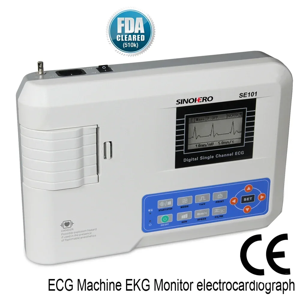 Single Channel 1 Channel 12 Lead Sinohero SE101 Digital Elektrokardiograph ECG Machine EKG Machine With Printer And PC Software