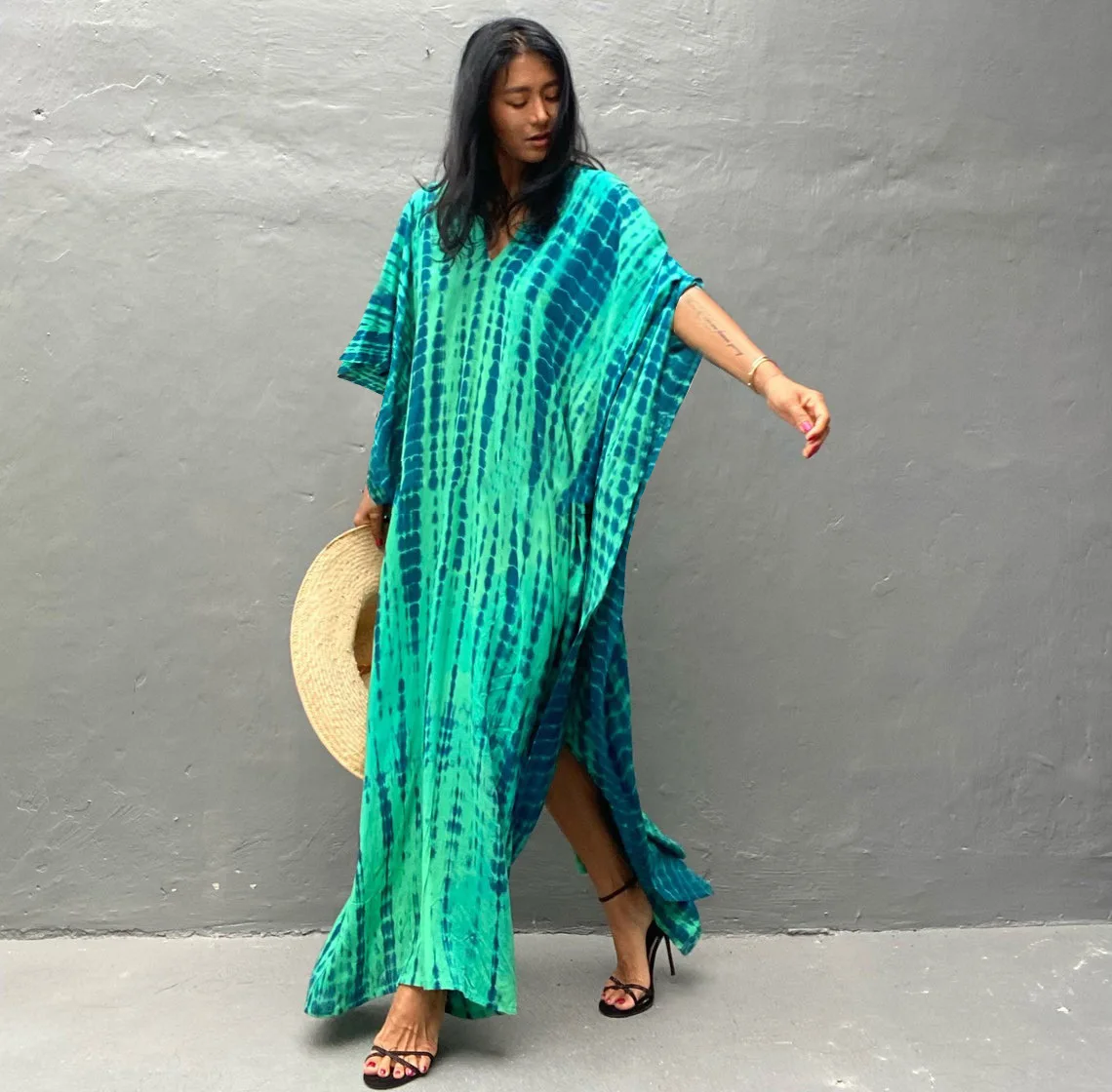 Fashion Casual Striped Print Long Dresses Women Bohemian V-neck Bat Sleeve Loose Slit Beach Dress Summer New Beachwear Vestidos 32 Fashion Casual Striped Print Long Dresses Women Bohemian V-neck Bat Sleeve Loose Slit Beach Dress Summer New Beachwear Vestidos