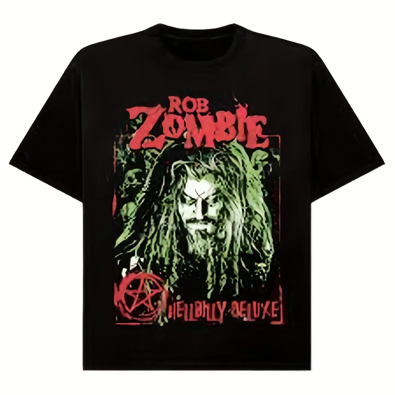 Muster-T-Shirt mit Zombie-Gesicht und Rob Zombie-Schriftzug, schwarzes Konzert-T-Shirt, Halloween, Unisex, für Erwachsene und Jugendliche