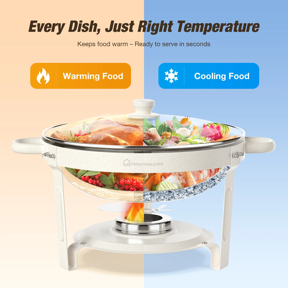 White Round Chafing Dishes Buffet Set with Glass Lid