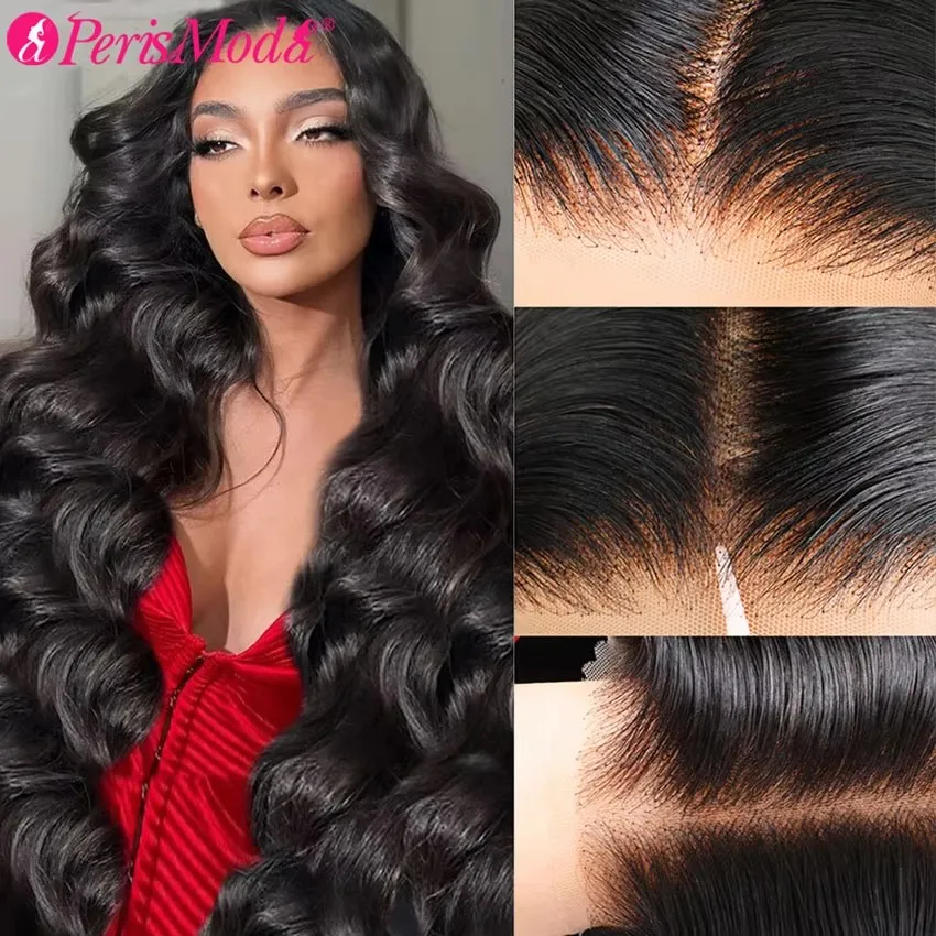 Human Hair Wigs PerisModa 15A 7x5 Glueless Lace Closure Wig Remy Ready To Wear And Go HD Transparent Pre Bleached Body Wave 100% Human Hair Wigs