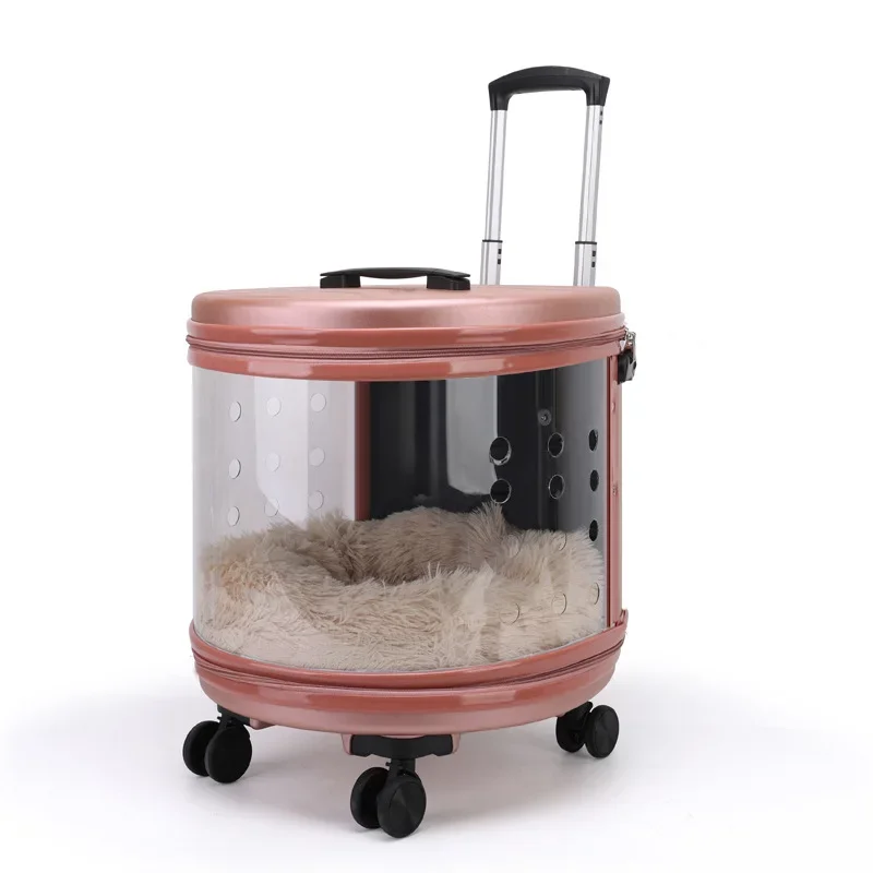 Pet Cat Cart Dog Portable Travel Rolling Luggage Backpack Dog Carrier Carry Travel Clear Capsule Bag