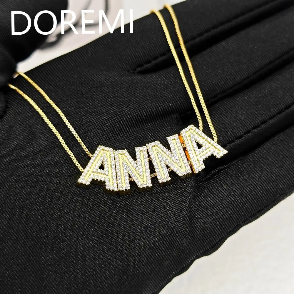 

DOREMI DIY Personalized Name Jewelry Box Chain Micro Pave CZ 26 Alphabet Initial Letter Beads Name Slide Necklace