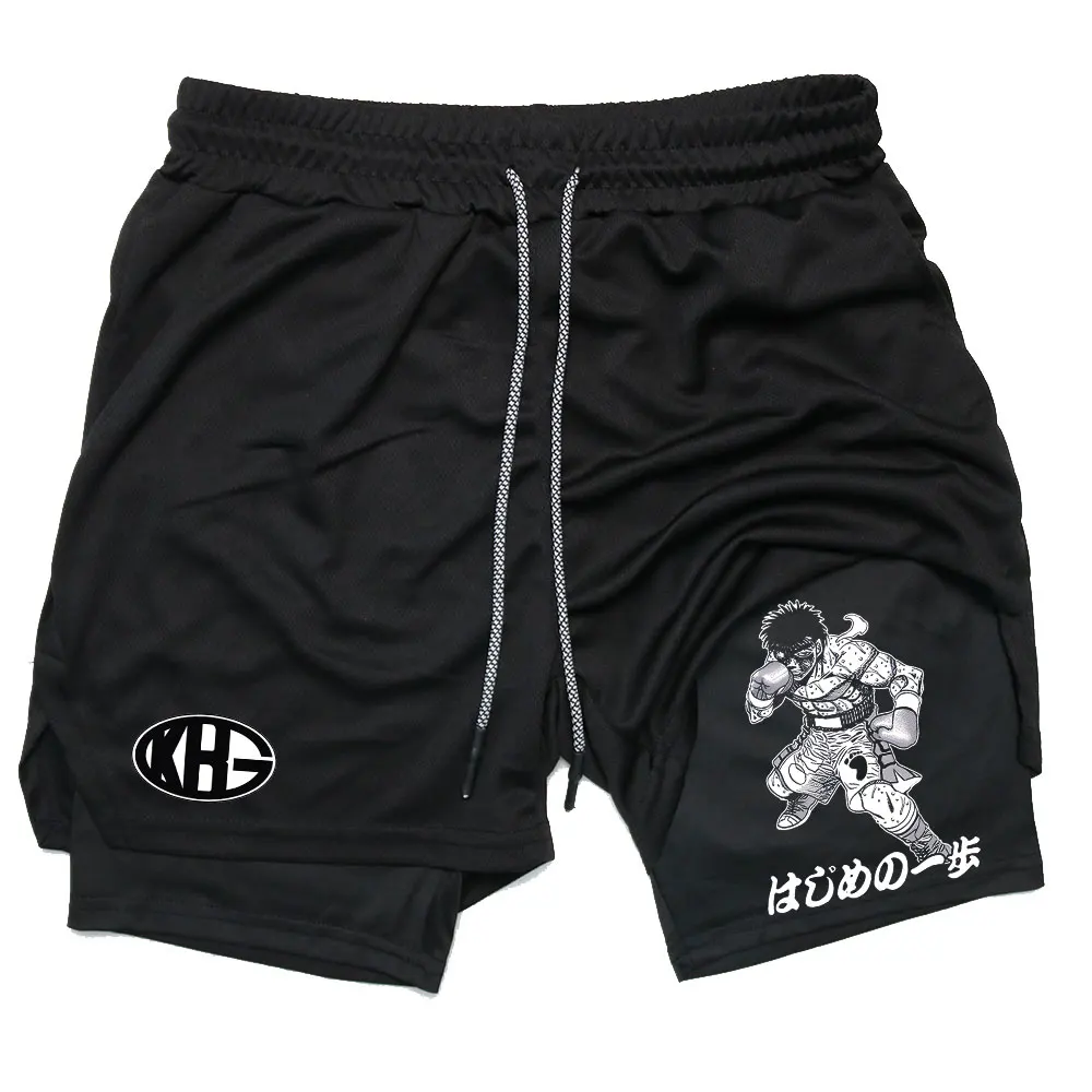 Anime IPPO Compreesion Shorts for Men Gym Workout Running Athletic 2 in 1 Performance Shorts with Pockets Activewear 4