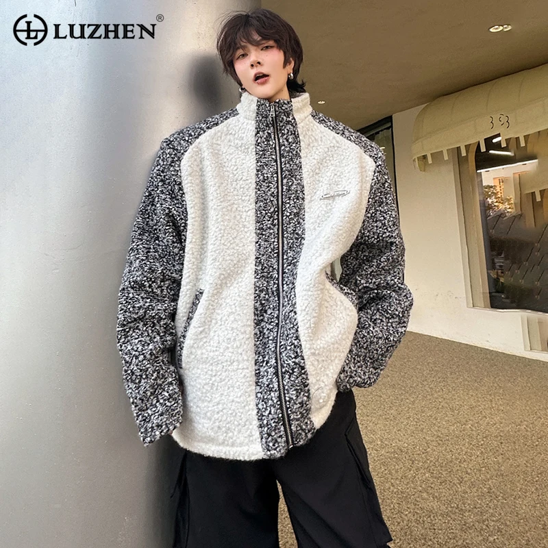 

LUZHEN 2023 Autumn Winter Fashion Color Contrast Original Design Loose Lamb Wool Coat Men's Trendy Jackets Free Shipping 8f8f2c