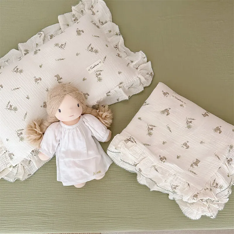 Children's Cotton Muslin Bedding Set with Floral Prints 3piece Toddler Bedding Sets