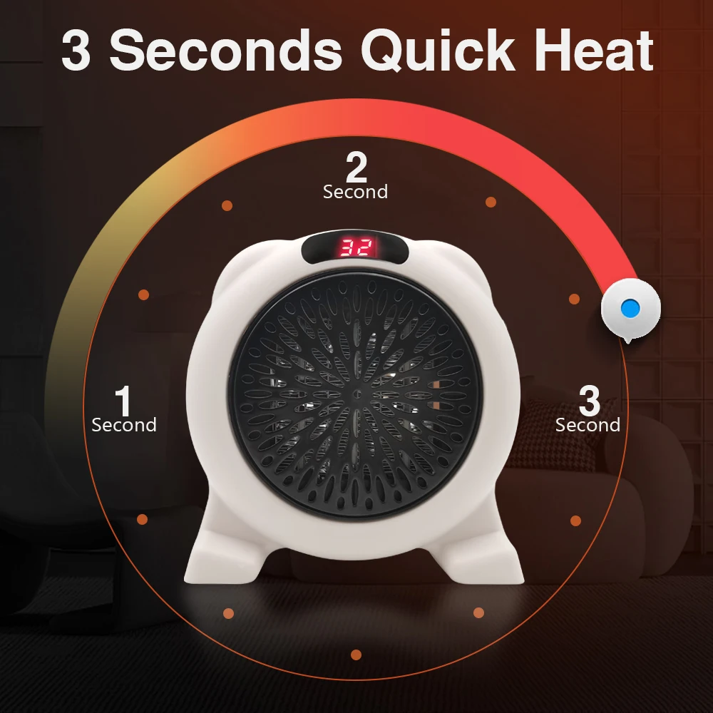 Heater Electric Heater Portable Plug in Wall Desktop Room Heating Stove Household Radiator Remote Warmer Machine 600W Heated 3