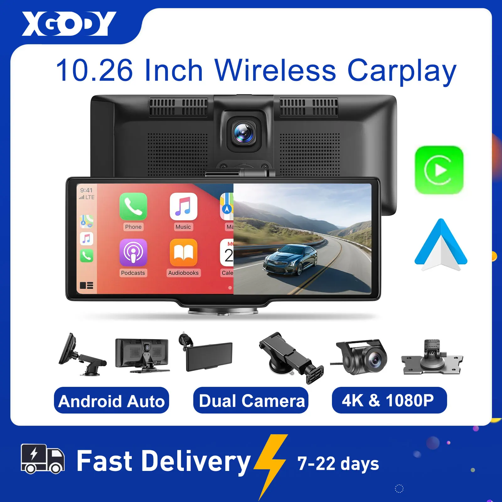 Carple たどたどしい Monitor 4K CarPlay & Android Auto