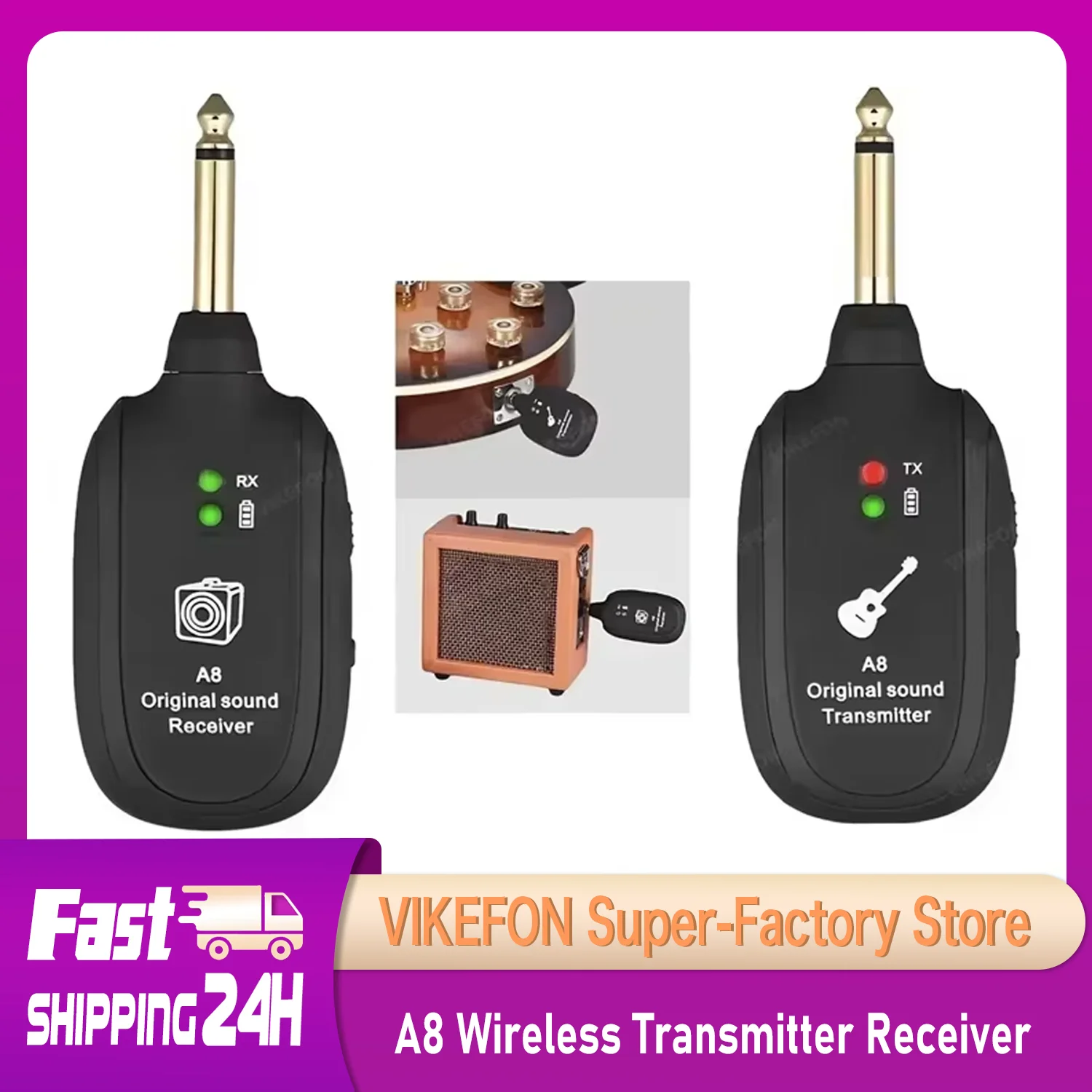 A8 Guitar Wireless System Transmitter Receiver Built-in Rechargeable Built- in Rechargeable wireless guitar transmitter