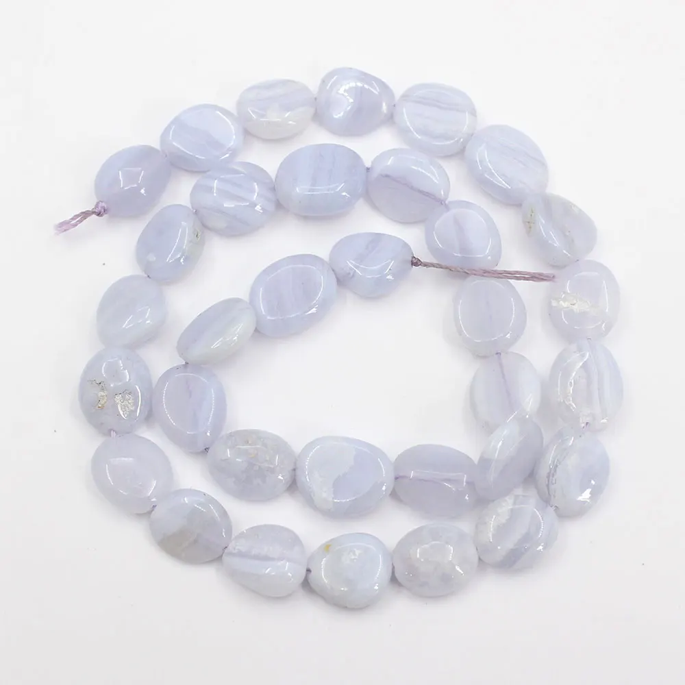 12x14mm Natural Blue Chalcedony Smooth Nugget Freeform Oval Loose Beads 15.5