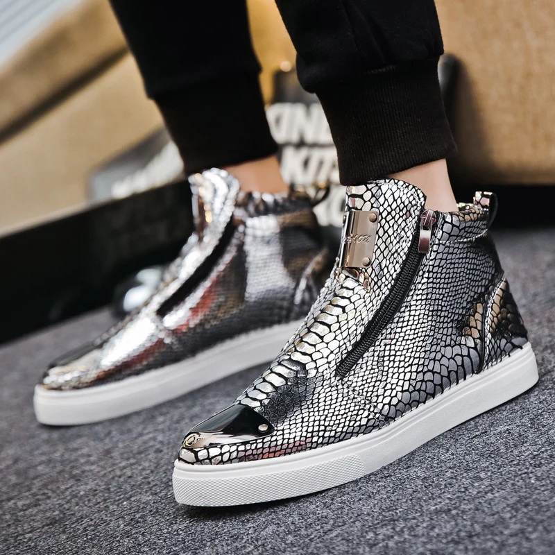 Classic Original Men's Black Sneakers Zip Skateboarding Shoes For Men Designer Leather Silver Sneakers Autumn Men High Top Shoes 3