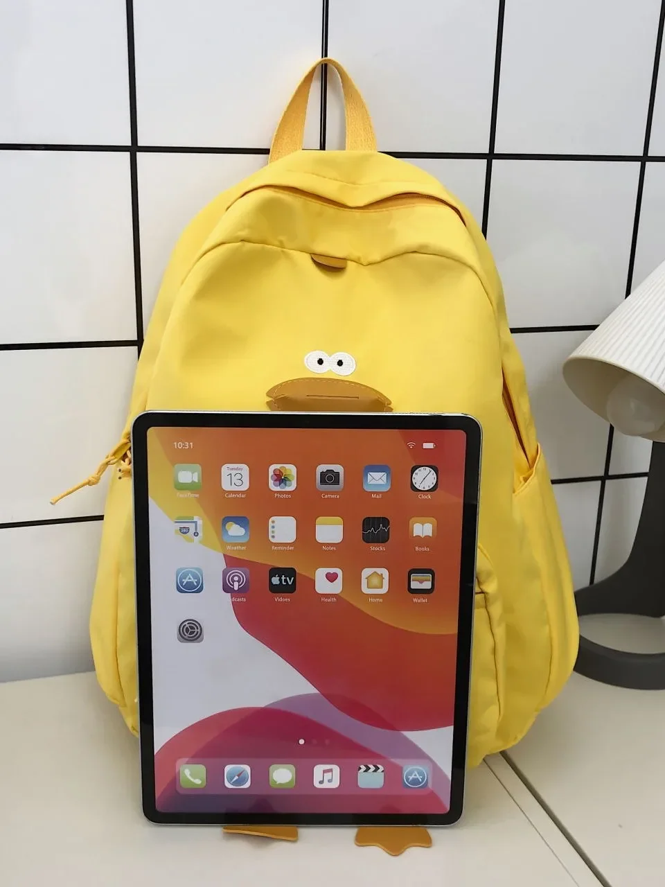 Cute Women Backpack Nylon Cartoon Duck Kawaii Middle School Students Bags for Teenage Girls Solid Color Bookbags Casual Sackpack