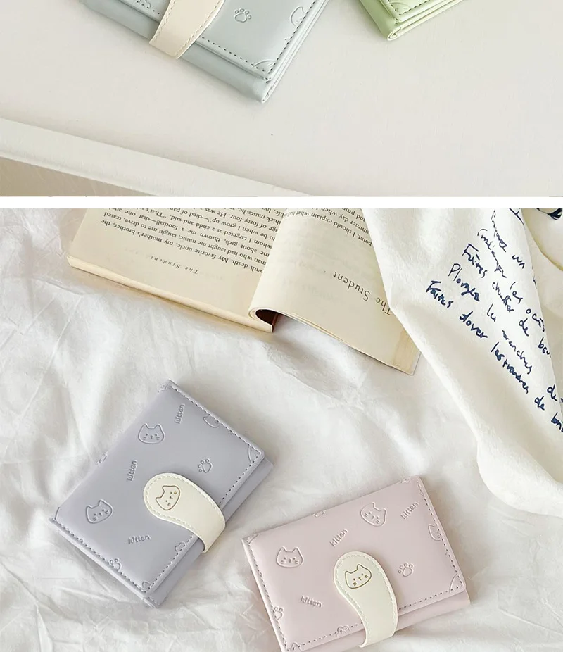 Pastel Cat Print Trifold Wallet