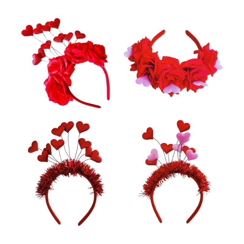 

KIKI Delicate Banquet Party Hair Hoop with Heart Girls Valentines Headband with Flower Woman Teens Glitter Hair Accessory