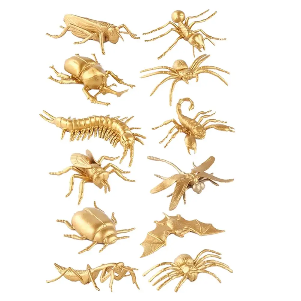 12 Pcs Gold Insect Toy Insects for Learning Educational Toys Realistic Animal Toddlers Simulated Models Vivid Plastic Animals