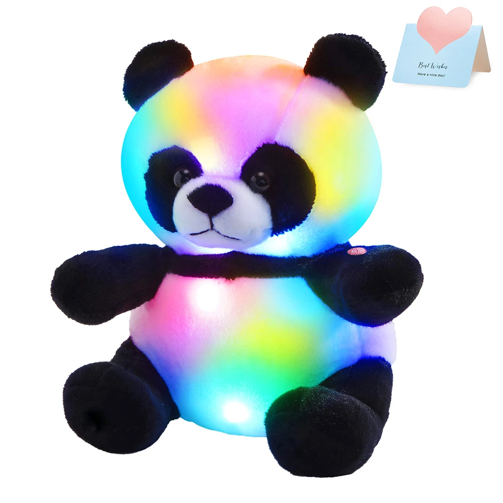 30cm LED Panda Doll Stuffed Animal Glow Plush Toys Light-up Birthday Gift for Kid Girls Luminous Cute Soft Black White Toy