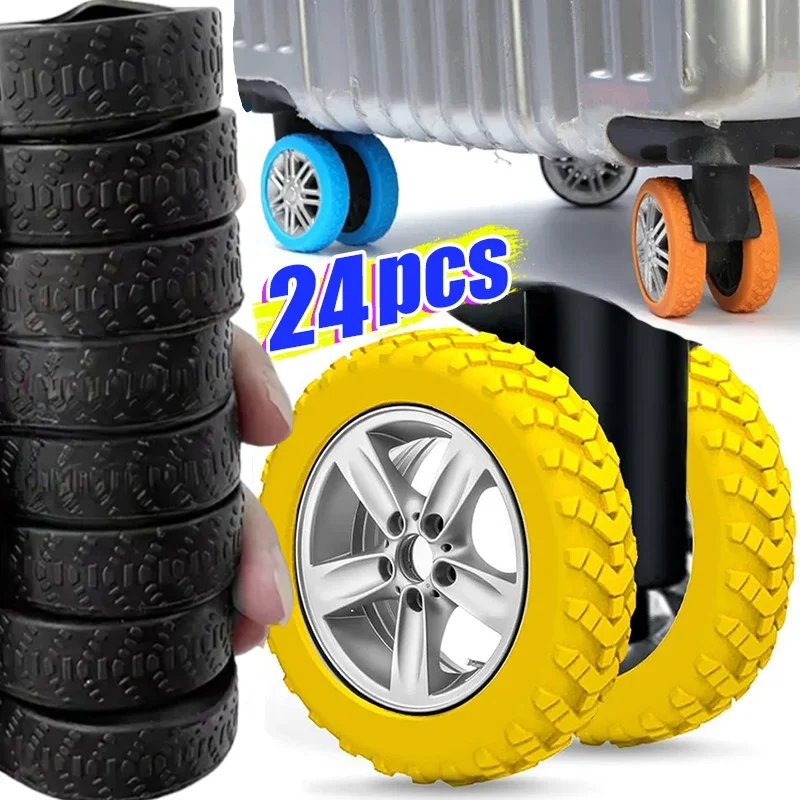 8/24Pcs Thicken Texture Silicone Wheels Protector For Luggage Reduce Noise Travel Luggage Wheels Cover Luggage Accessories