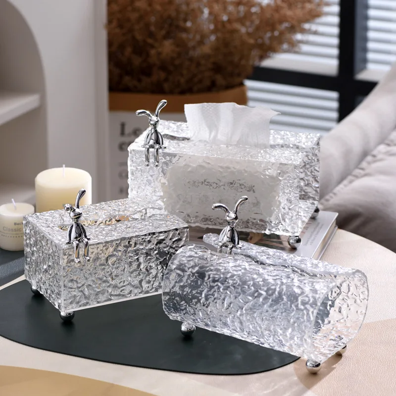 Crystal Pattern Tissue Box Household Living Room Coffee Table Light Luxury Suction Paper Box Wall Hanging Bathroom Tissue Box 2