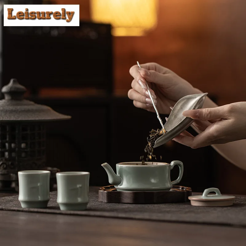 125ml Azure Ru Kiln Bamboo Joint Teapot Vintage Tea Infuser Pot Tea Soaking Kettle With Ball Hole Tableware Supplies Gift Craft