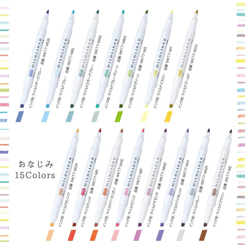ZEBRA-마일드라이너 하이라이터 마커 WKT7 양면 파인/볼드 팁 마일드라이너 색상 방수 하이라이트, 35 색, 일본 하이라이트