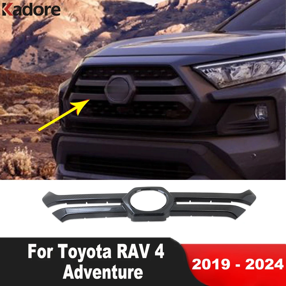 

Передняя решетка для Toyota RAV4 RAV 4 Adventure 2019 2020 2021 2022 2023 2024 из углеродного волокна, Центральная решетка, решетка, крышка, отделка, автомобильные аксессуары