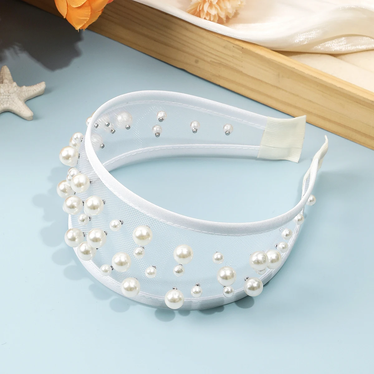 Fashion Pearl Mesh Wide Headband For Women Girls Vintage Elegant Hair Accessories Hair Bands Shopping Party Travel Headwear