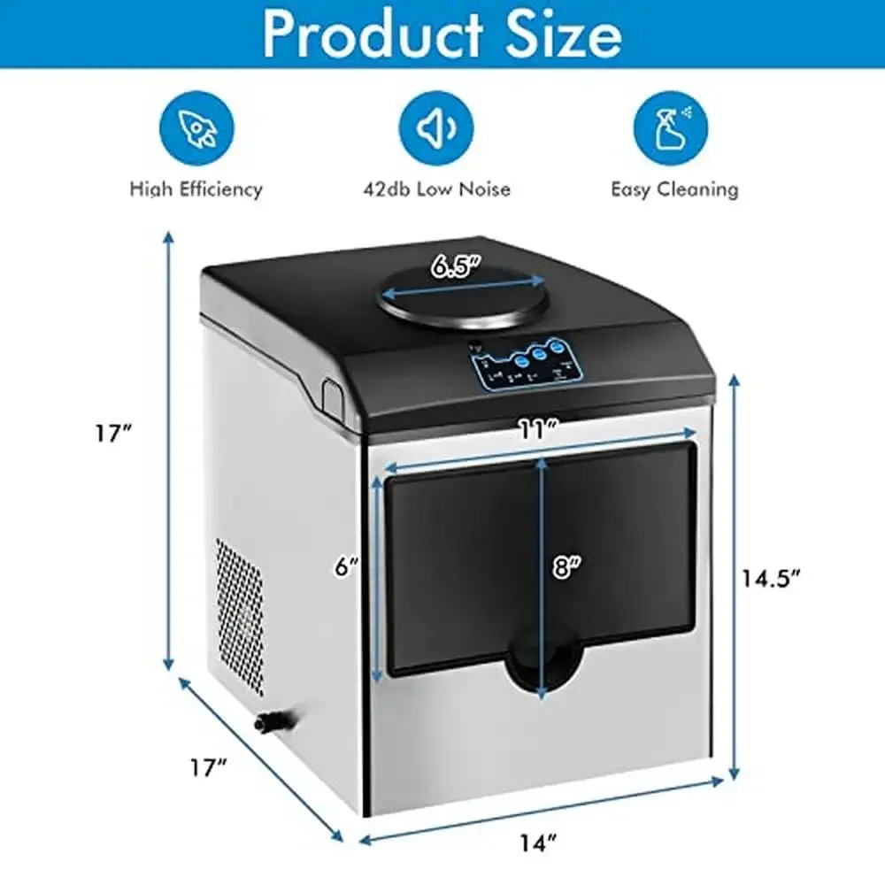 Countertop Ice Maker Water Dispenser Combo 48LBS/24H S-M-L Bullet Ice 6 Mins 5LBS Ice LCD Control Panel Glass Cover Stainless 6