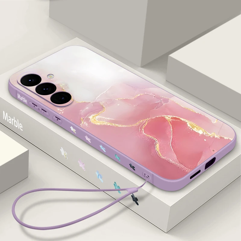 Elegant Marble Print Soft TPU Lanyard Phone Case